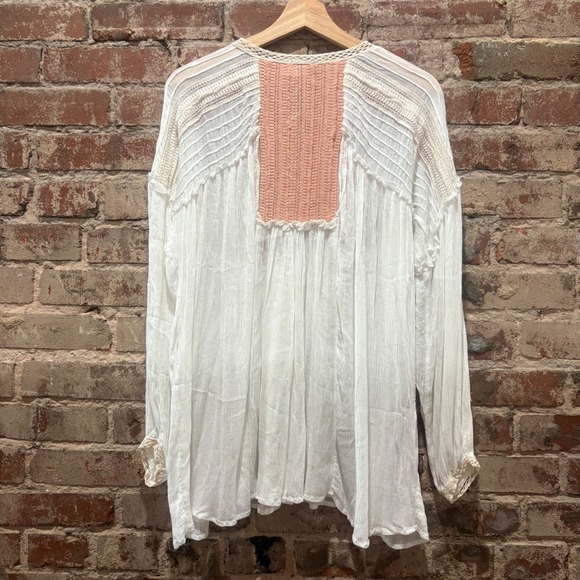 Sundance Constance Crochet Trim Pintuck Blouse Womens Small White Red Boho Top - Picture 5 of 5